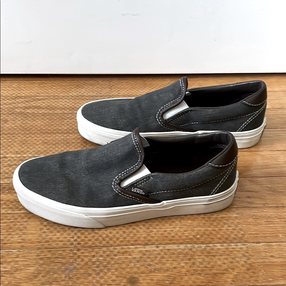 Vans slip on shoe leather and herringbone